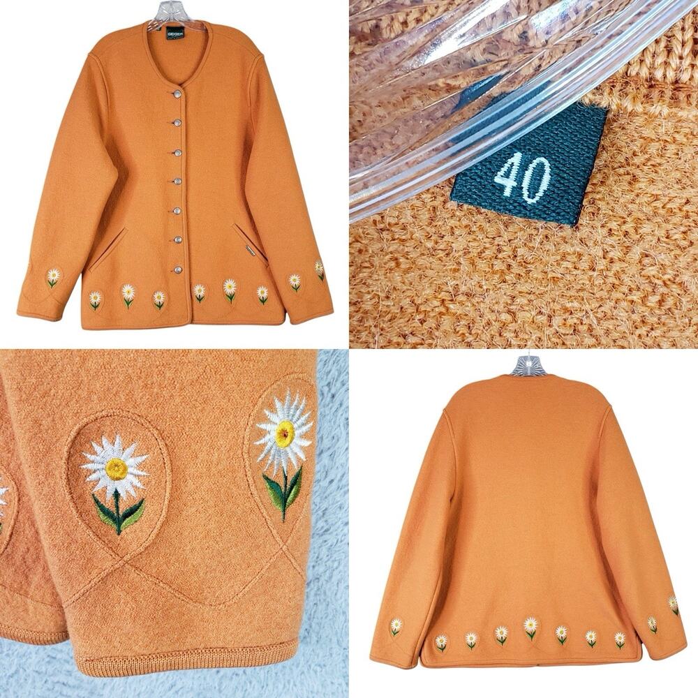 Geiger Sweater Boiled Wool Floral Jacket Cardigan Blazer 40 US Large Fit